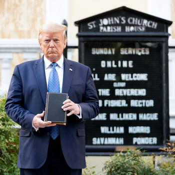 President Trump holding a Bible in front of St. John's Church